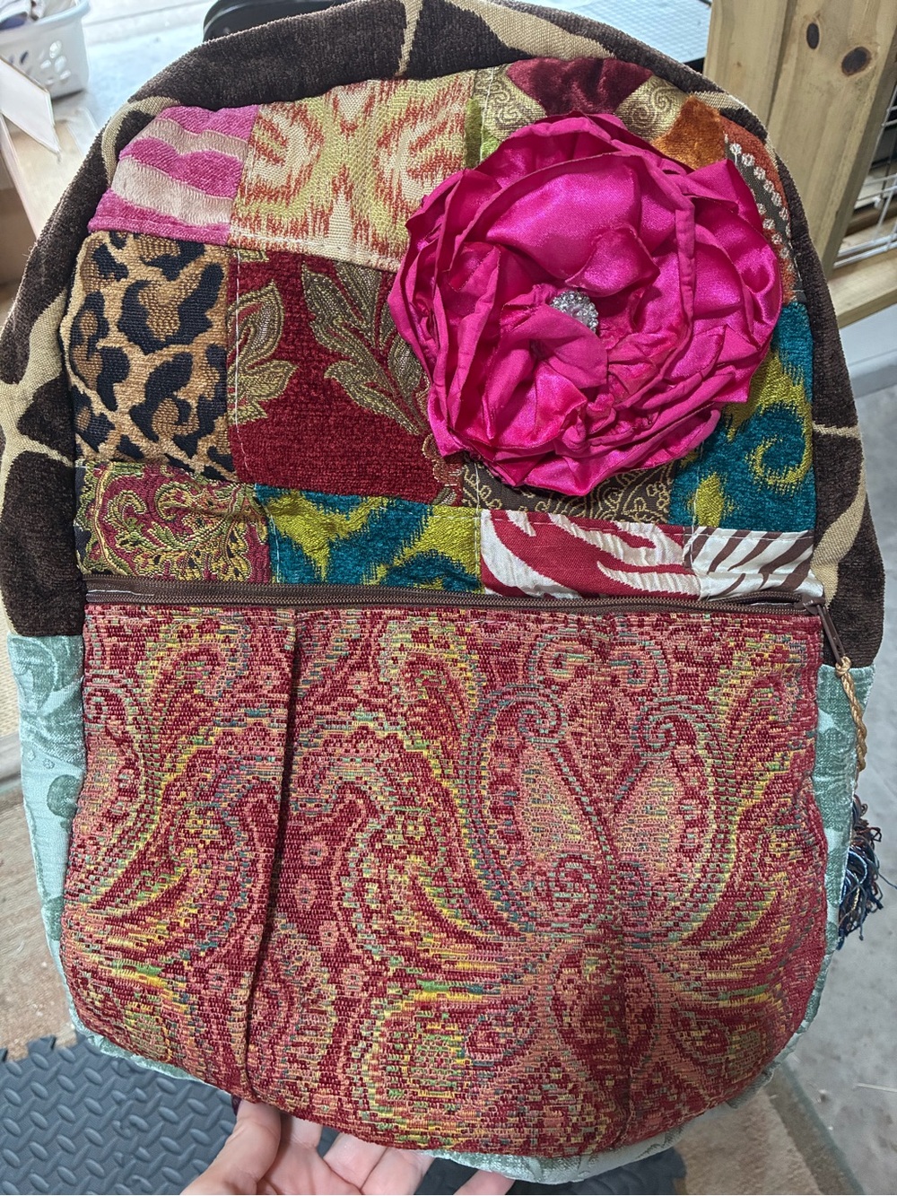 Patchwork Floral Accent Backpack - Pink